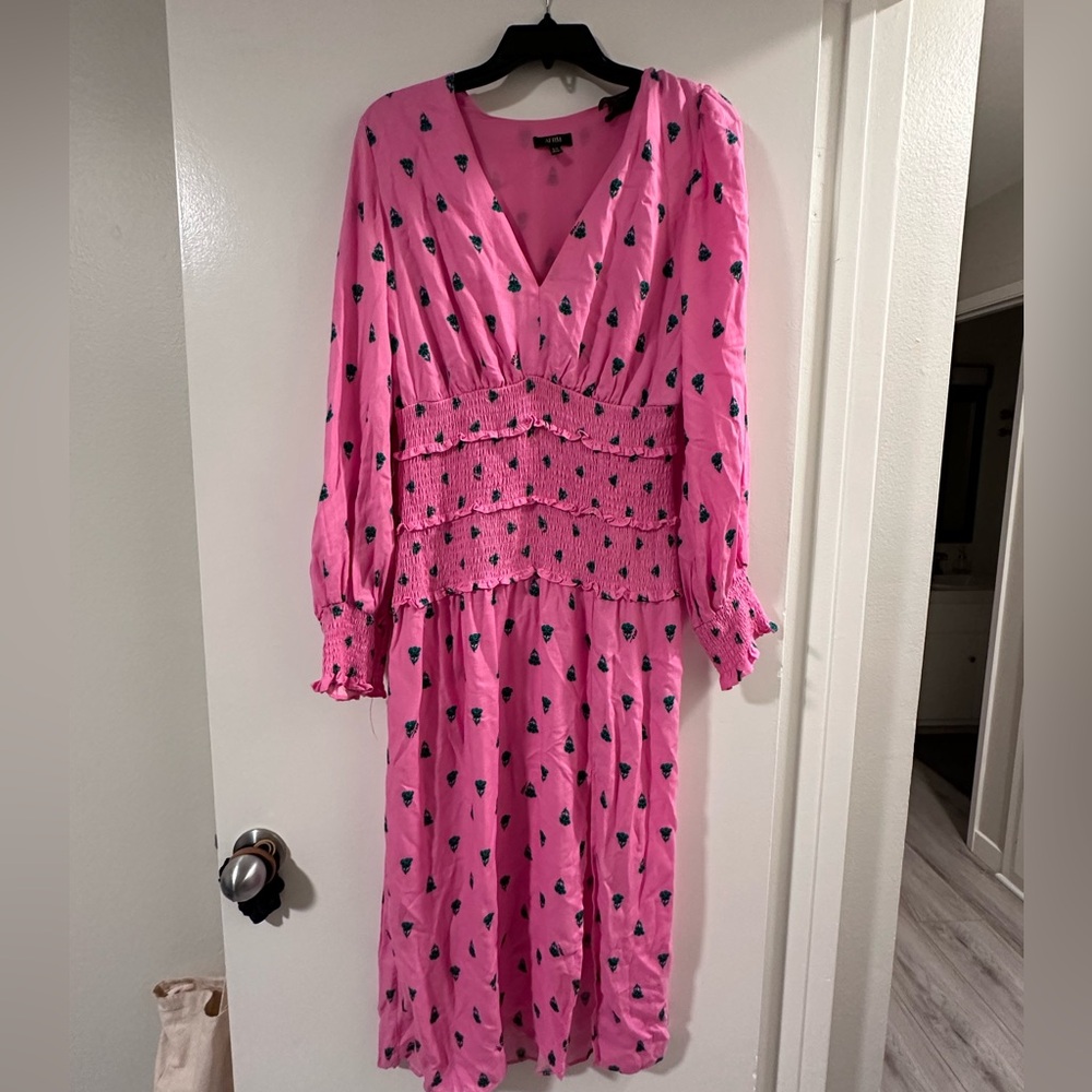 AFRM size L pink smocked waist v neck dress
